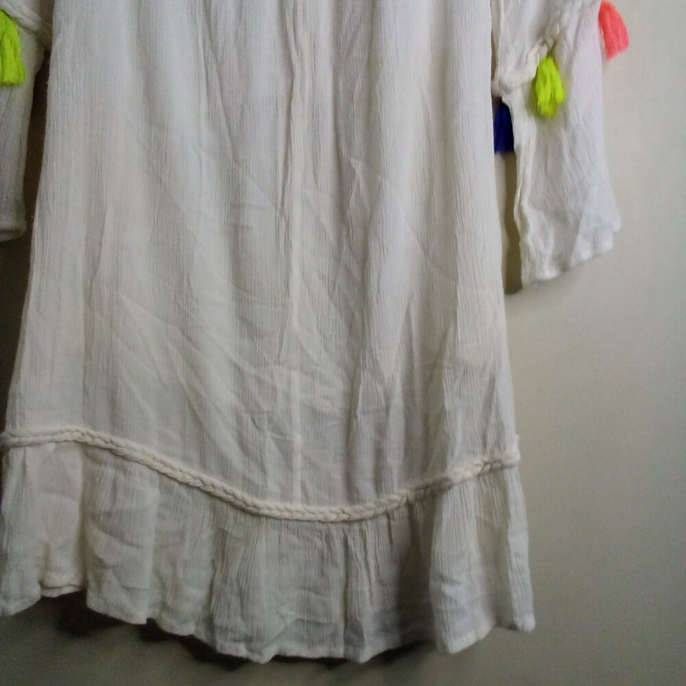 True Destiny Dress Women M Short Boho Feminine Colorful Tassels Cream - Picture 16 of 16